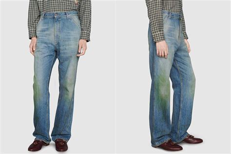 new gucci jeans grass stains|Gucci unveil distressed jeans that have the illusion of grass stains.